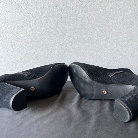 Nanette Lepore "Beverly" Black Suede Boots Floral Embroidery Size 8 - Picture 8 of 9